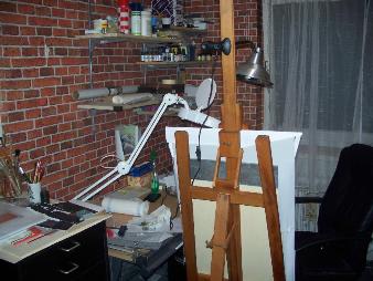 Mein damaliges Atelier in Remscheid. Zur Zeit brushe ich in Solingen im Keller, plane aber, unseren Dachboden als Atelier einzurichten